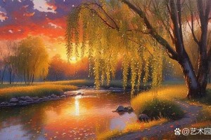 清溪鱼跃芳草绿 高树鸟鸣夕阳红美景