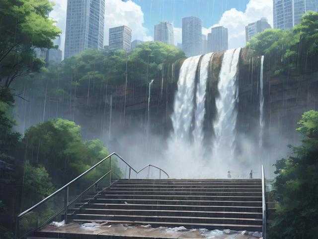 长沙暴雨致城市内涝升级 楼梯变身瀑布成新景观,长沙暴雨引发城市内涝升级 楼梯化作瀑布奇观