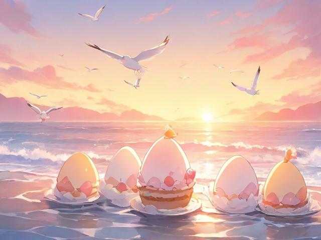 海鸥蛋仔派对落日残影 落日，海鸥 甜点